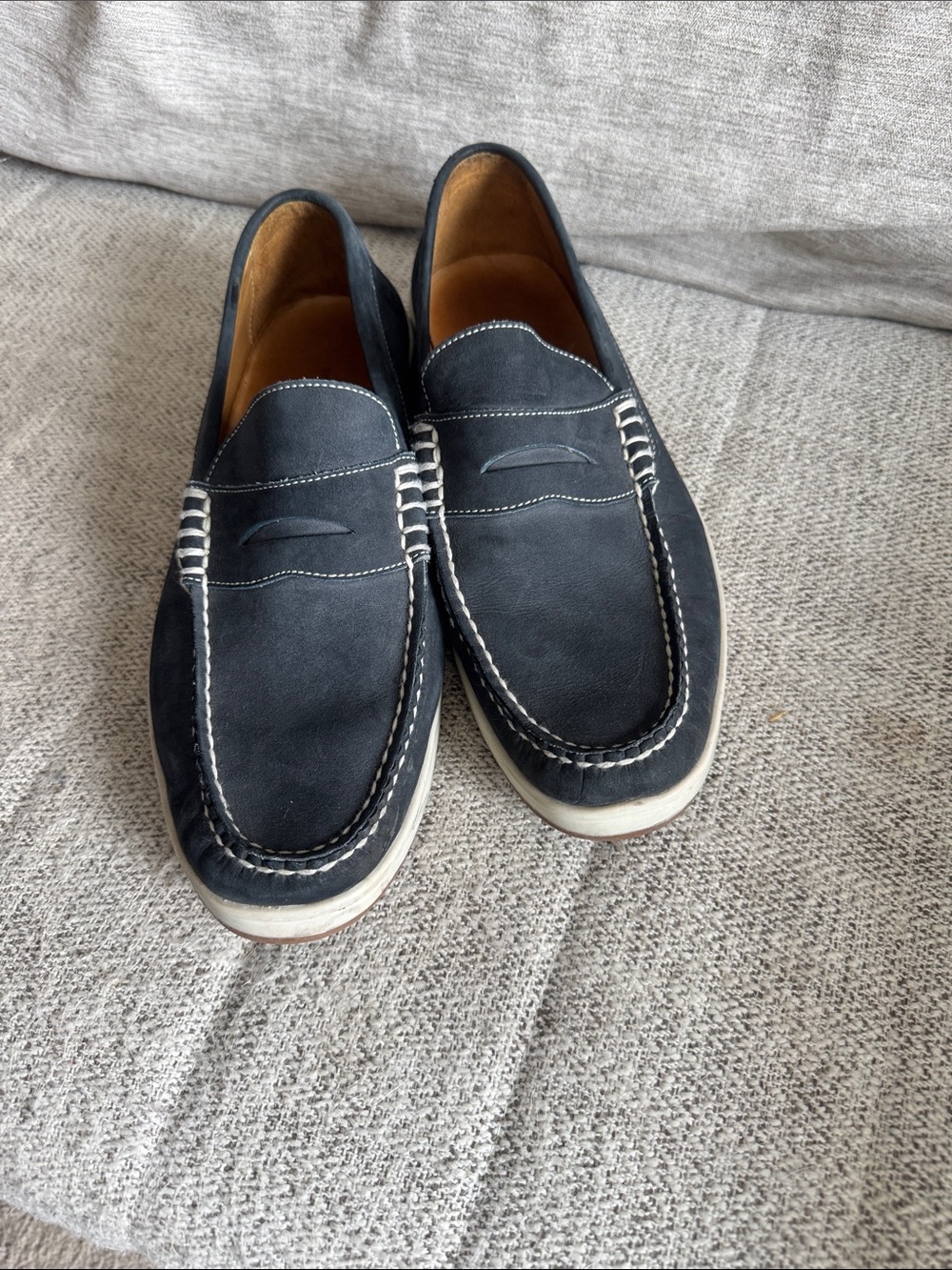 Men's Peter Millar Leather Penny Loafers - Classic Casual Slip-On Navy Blue
